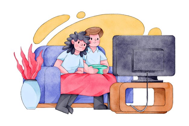 People watching a movie at home