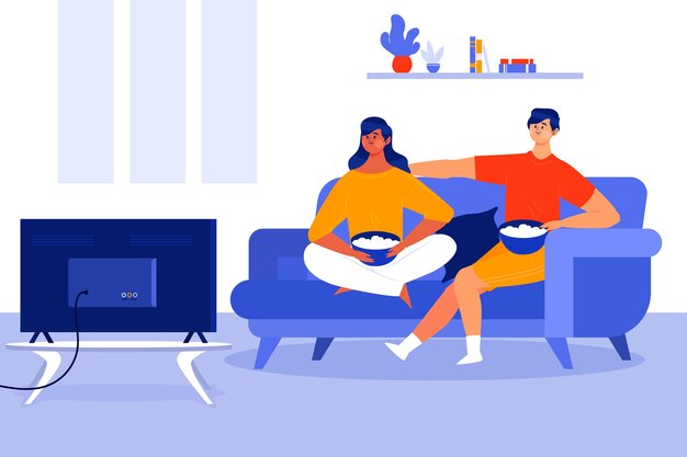 People watching a movie at home